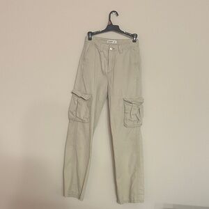 Pull&Bear Women's High Rise Tan Cargo Jeans